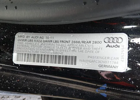 2012 Audi A7 Premium z USA, uszkodzony, nr VIN WAUYGAFC3CN071784
